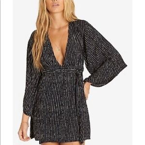Billabong black and white stripe wrap dress